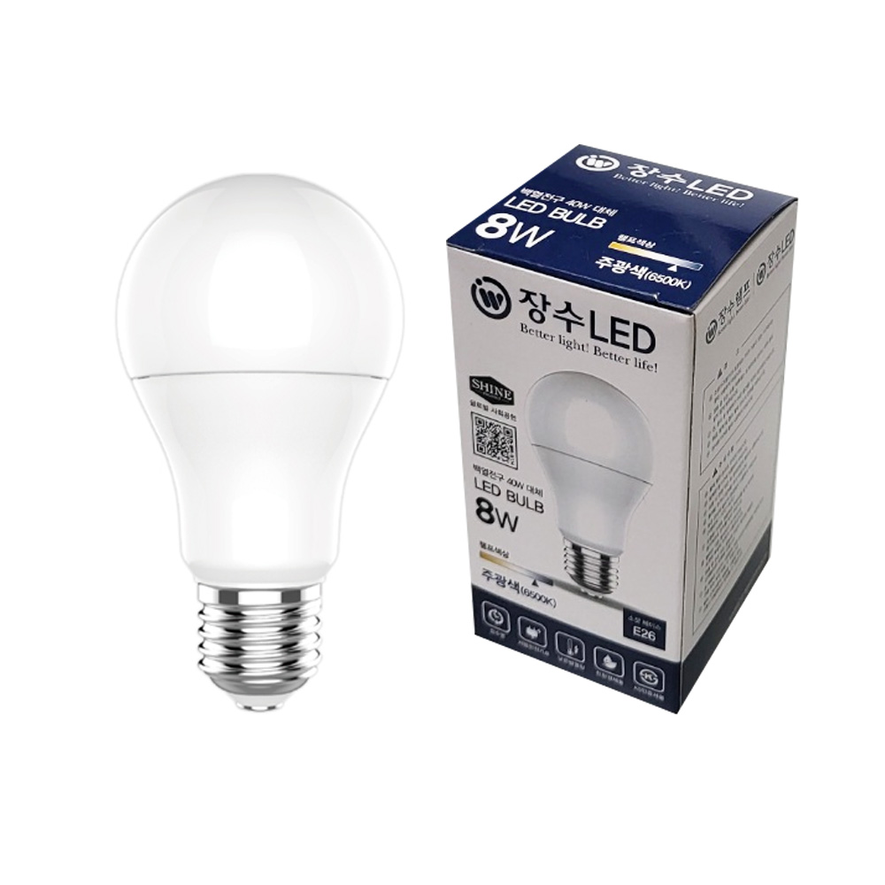장수램프 A19 LED 벌브 전구 8W E26 주광색 다마 - 온채널